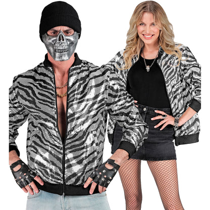 "PARTY FASHION BOMBERJACKE" (Pailletten Bomberjacke in Zebramuster)