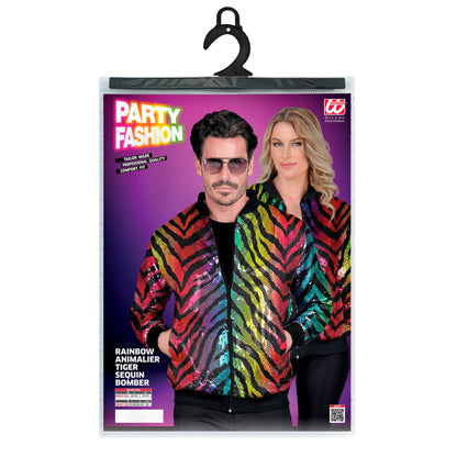 "PARTY FASHION BOMBERJACKE" (Pailletten Bomberjacke in Tigermuster Regenbogen)