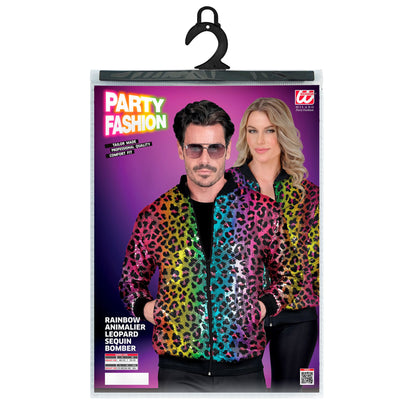 "PARTY FASHION BOMBERJACKE" (Pailletten Bomberjacke in Leopardenmuster Regenbogen)