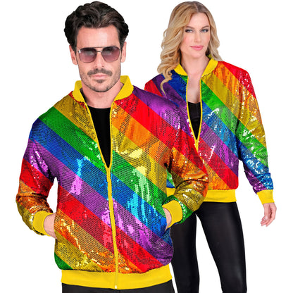 "PARTY FASHION BOMBERJACKE" (Pailletten Bomberjacke in Regenbogen Muster)