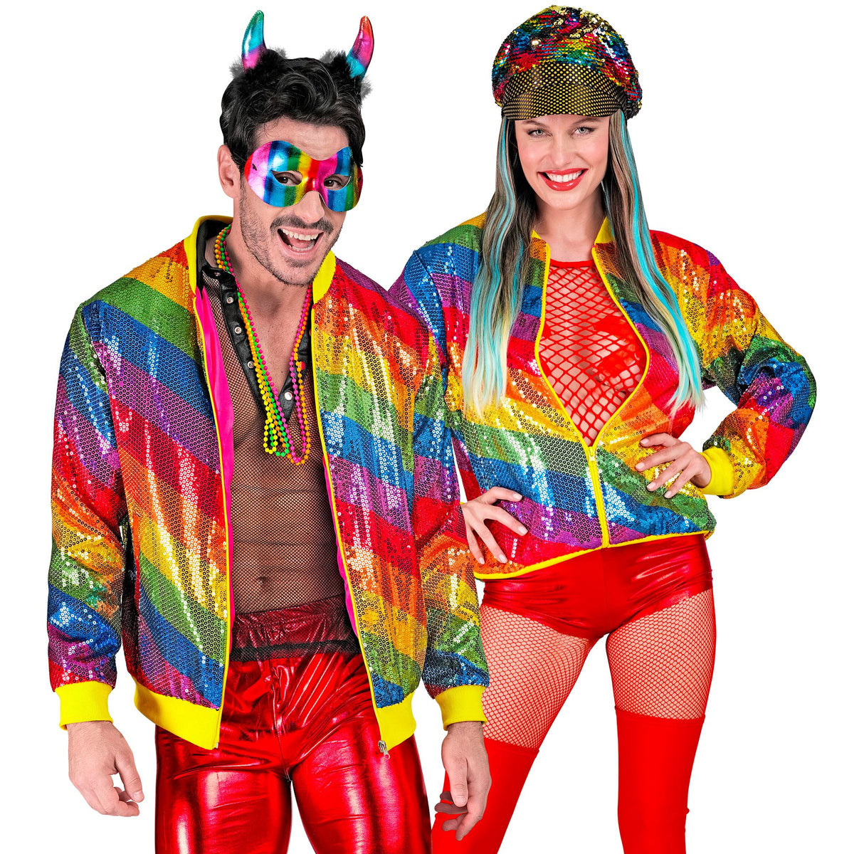 "PARTY FASHION BOMBERJACKE" (Pailletten Bomberjacke in Regenbogen Muster)