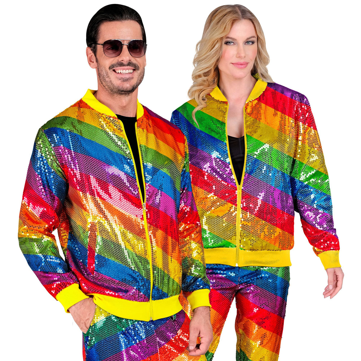 "PARTY FASHION BOMBERJACKE" (Pailletten Bomberjacke in Regenbogen Muster)