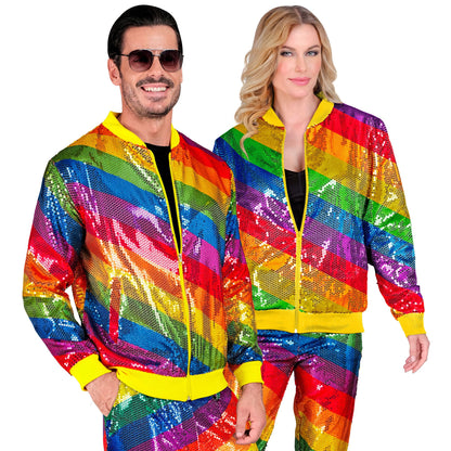 "PARTY FASHION BOMBERJACKE" (Pailletten Bomberjacke in Regenbogen Muster)