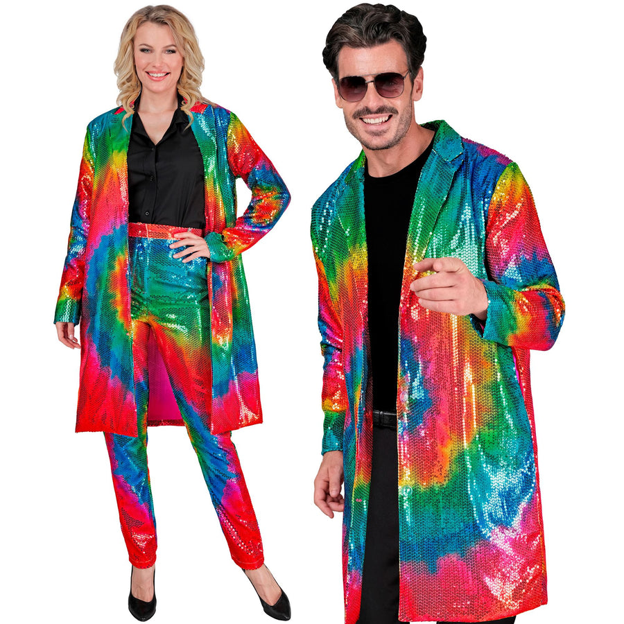 Widmann Paillettenmantel im regenbogenfarbenen Tie-Dye-Muster – Produktansicht