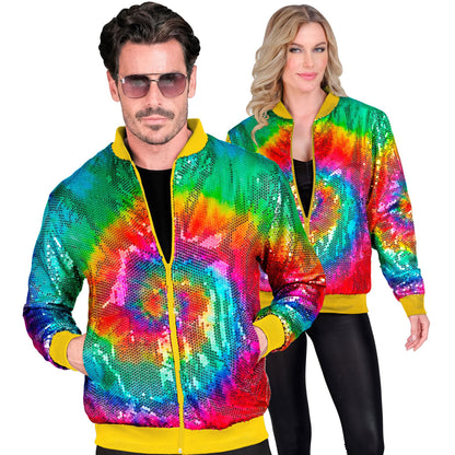 "PARTY FASHION BOMBERJACKE" (Pailletten Bomberjacke in Tie-Dye Muster)