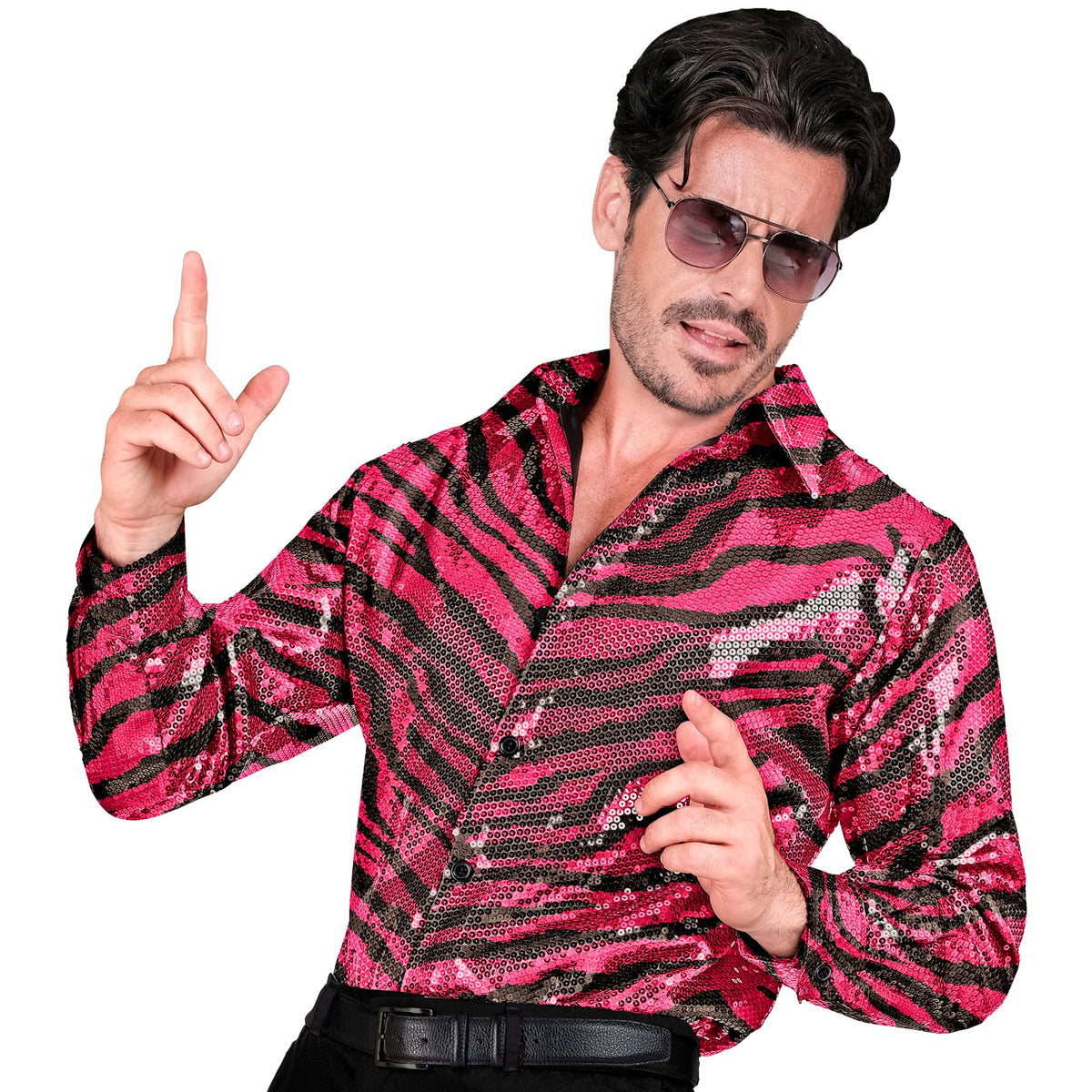 "PARTY FASHION HEMD" (Paillettenhemd in Zebramuster pink)