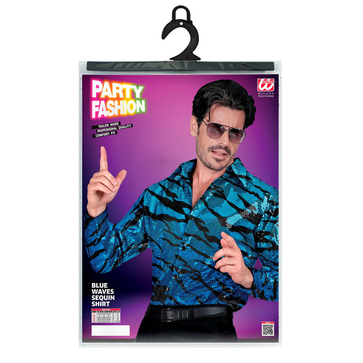 "PARTY FASHION HEMD" (Paillettenhemd in blue waves Muster)