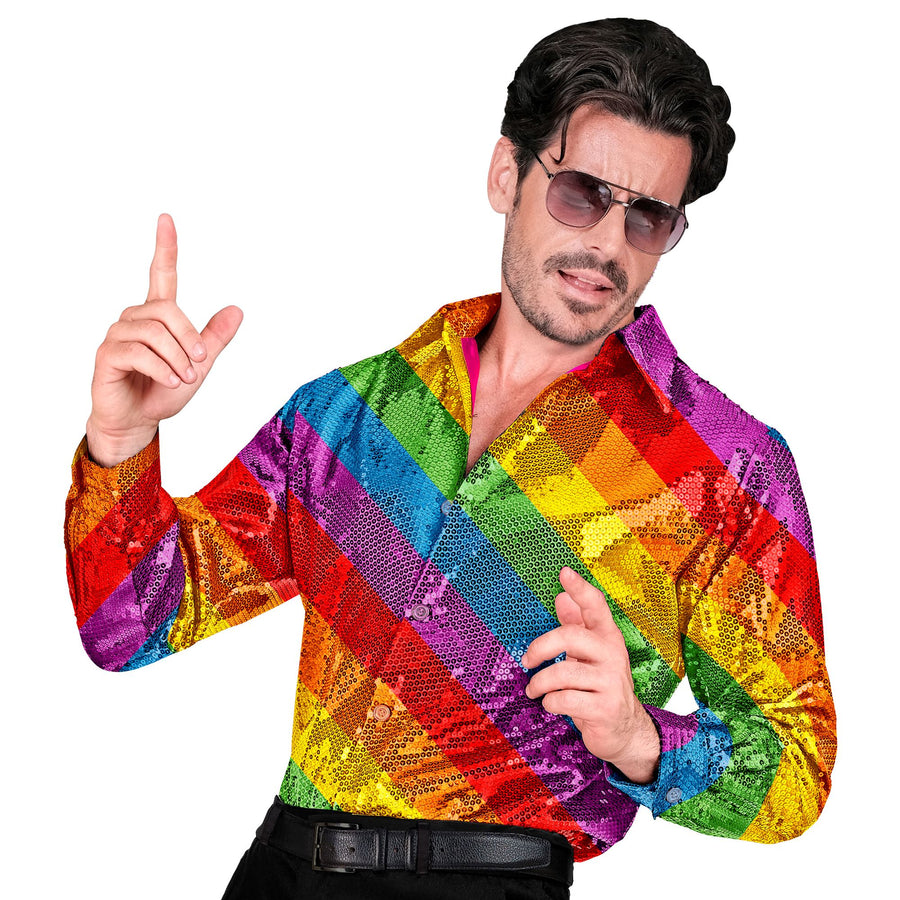 Widmann Party Fashion Paillettenhemd mit Regenbogenmuster – Produktansicht