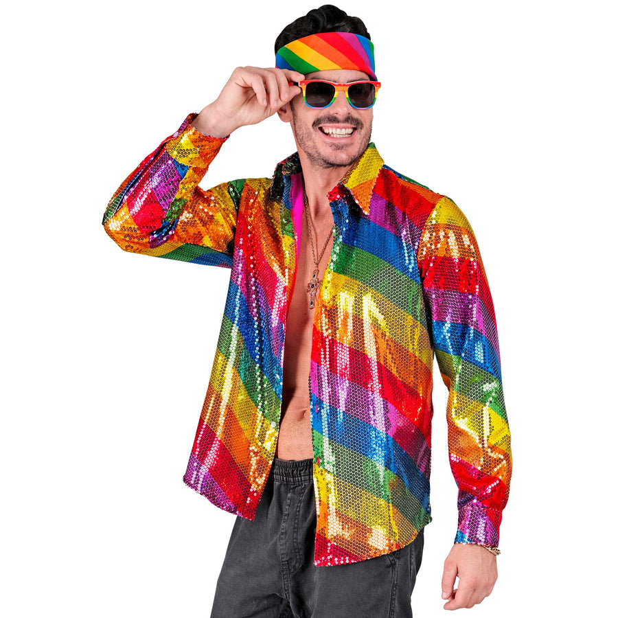 Widmann Party Fashion Paillettenhemd mit Regenbogenmuster – Detailansicht
