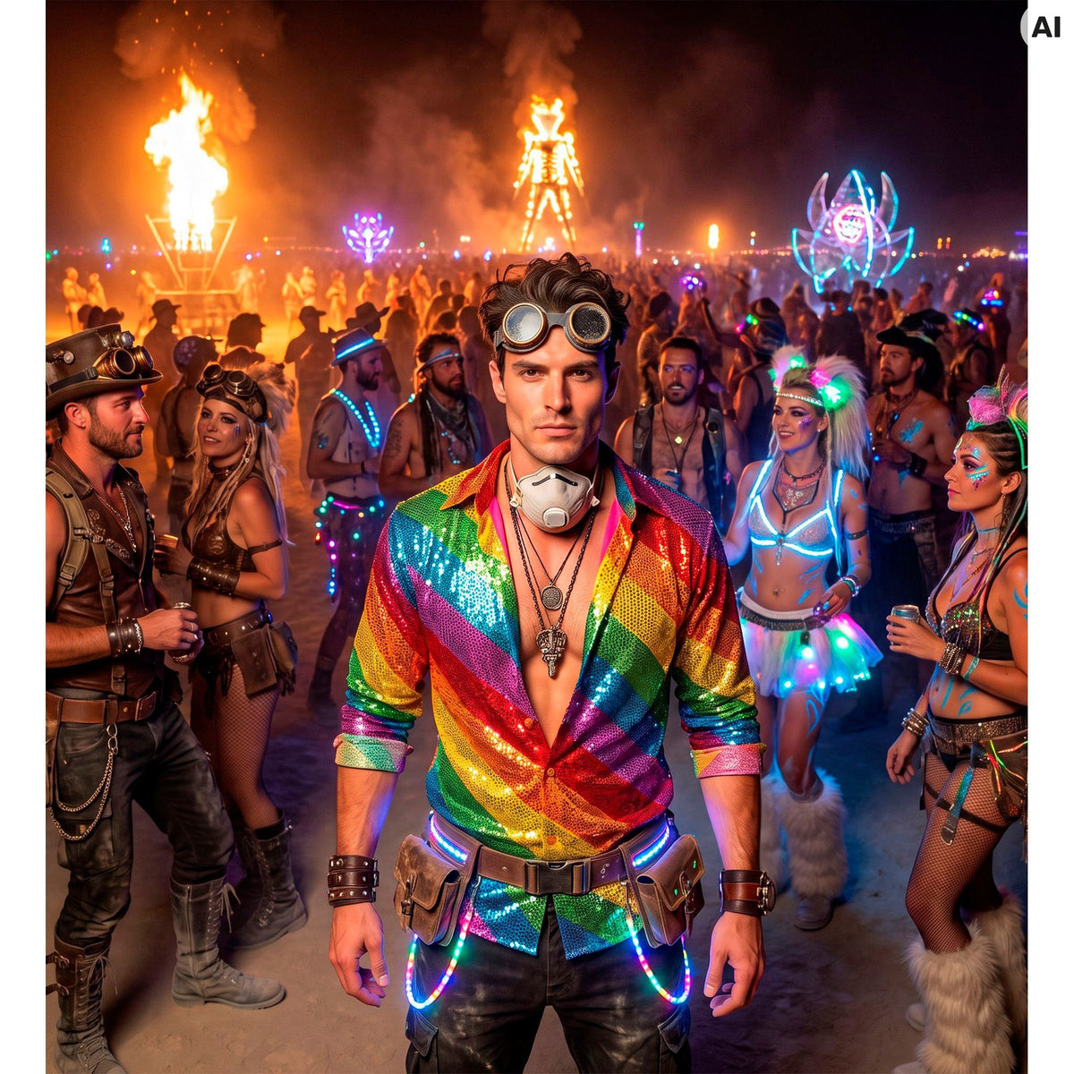 Widmann Party Fashion Paillettenhemd mit Regenbogenmuster – Rückansicht