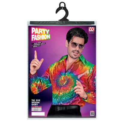 "PARTY FASHION HEMD" (Paillettenhemd in Tie-Dye Muster)