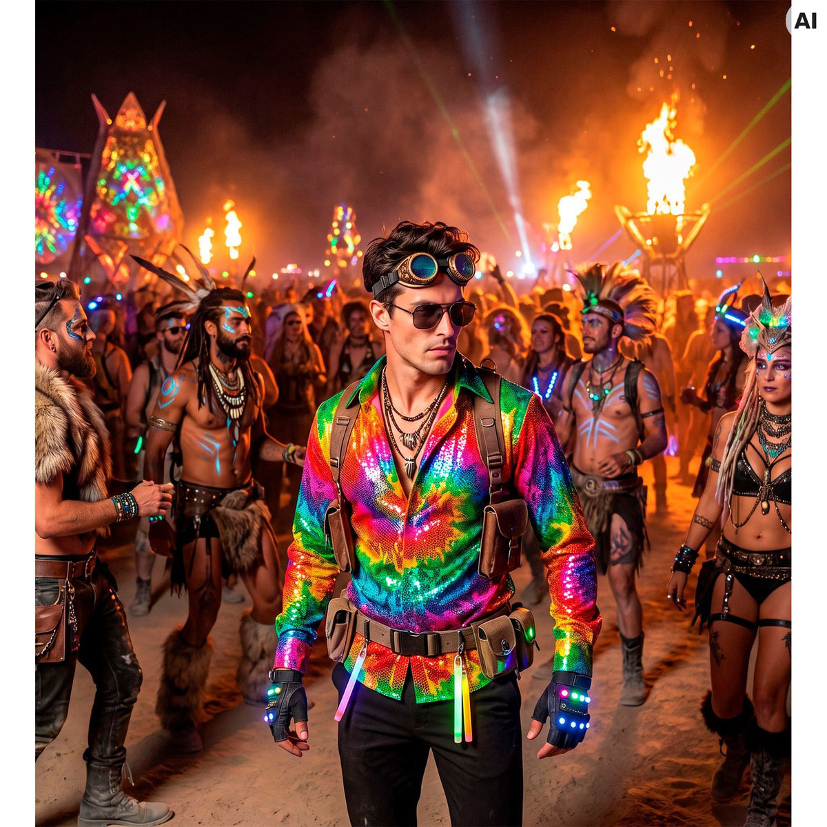 "PARTY FASHION HEMD" (Paillettenhemd in Tie-Dye Muster)