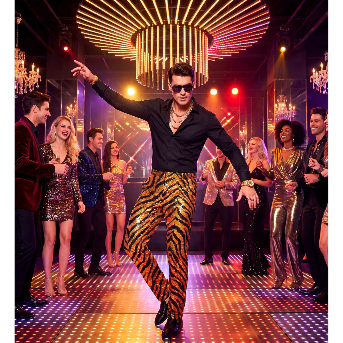 "PARTY FASHION HOSE" (Paillettenhose in Tigermuster)