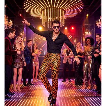 "PARTY FASHION HOSE" (Paillettenhose in Tigermuster)