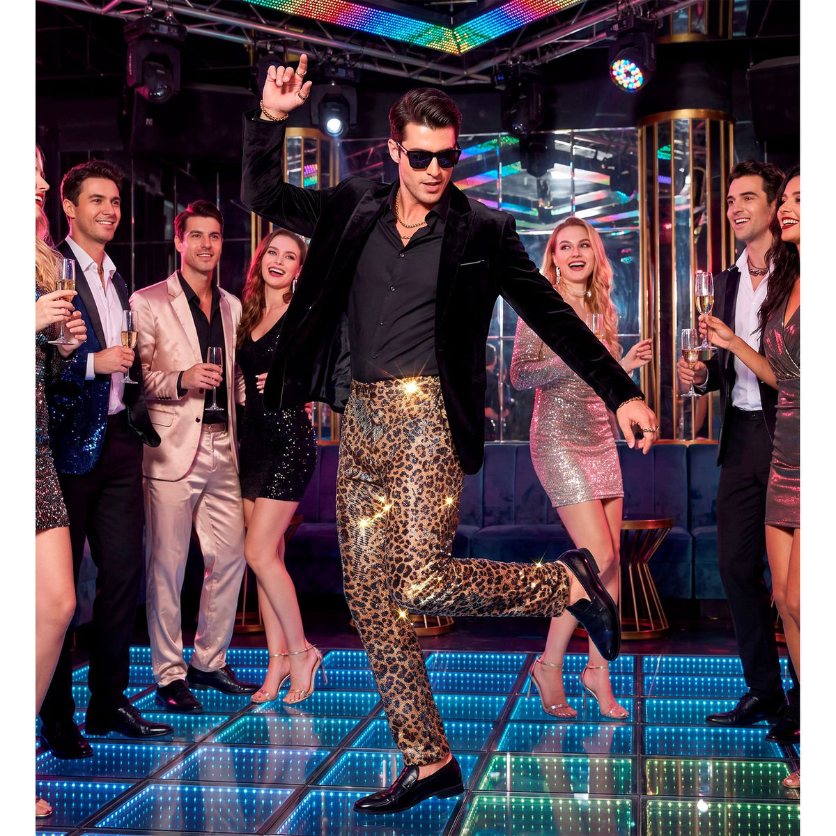 "PARTY FASHION HOSE" (Paillettenhose in Leopardenmuster)