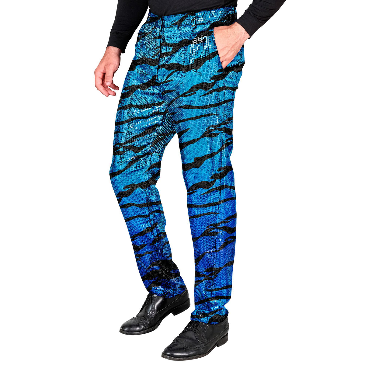"PARTY FASHION HOSE" (Paillettenhose in blue waves Muster)