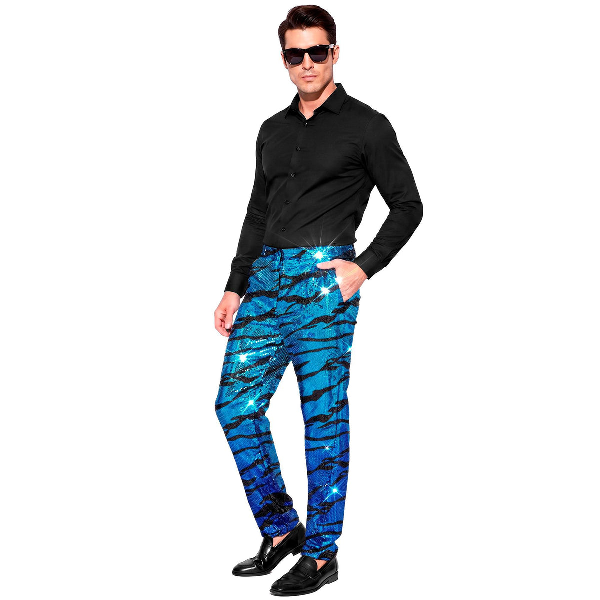 "PARTY FASHION HOSE" (Paillettenhose in blue waves Muster)