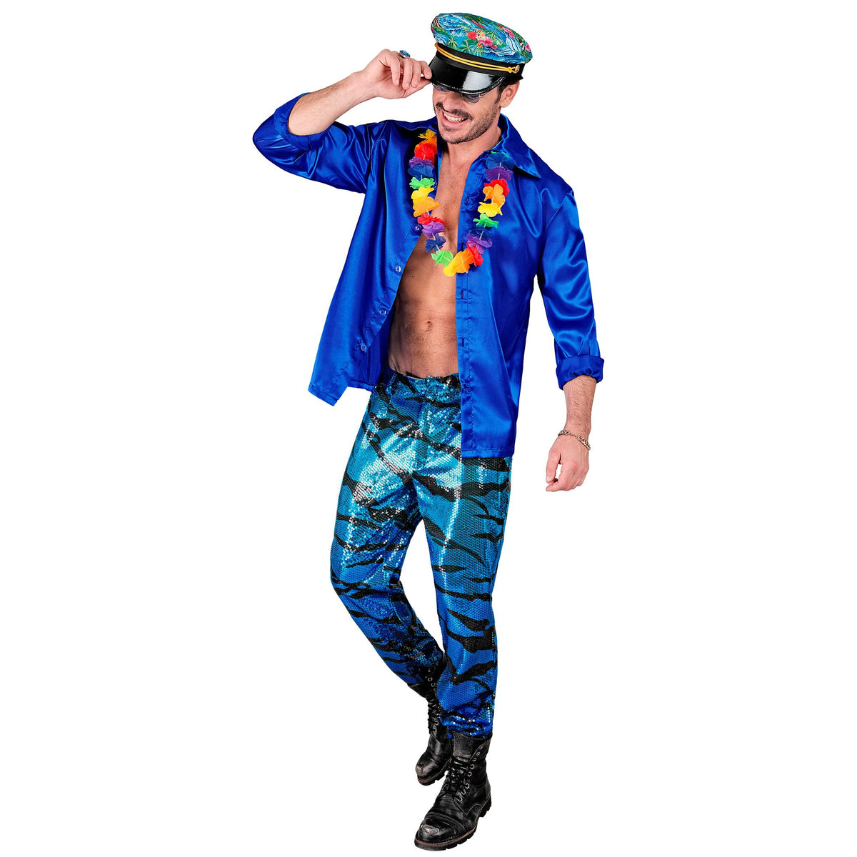 "PARTY FASHION HOSE" (Paillettenhose in blue waves Muster)