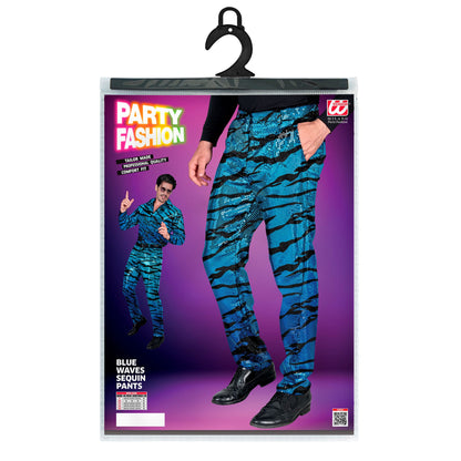 "PARTY FASHION HOSE" (Paillettenhose in blue waves Muster)