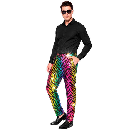 "PARTY FASHION HOSE" (Paillettenhose in Tigermuster Regenbogen)