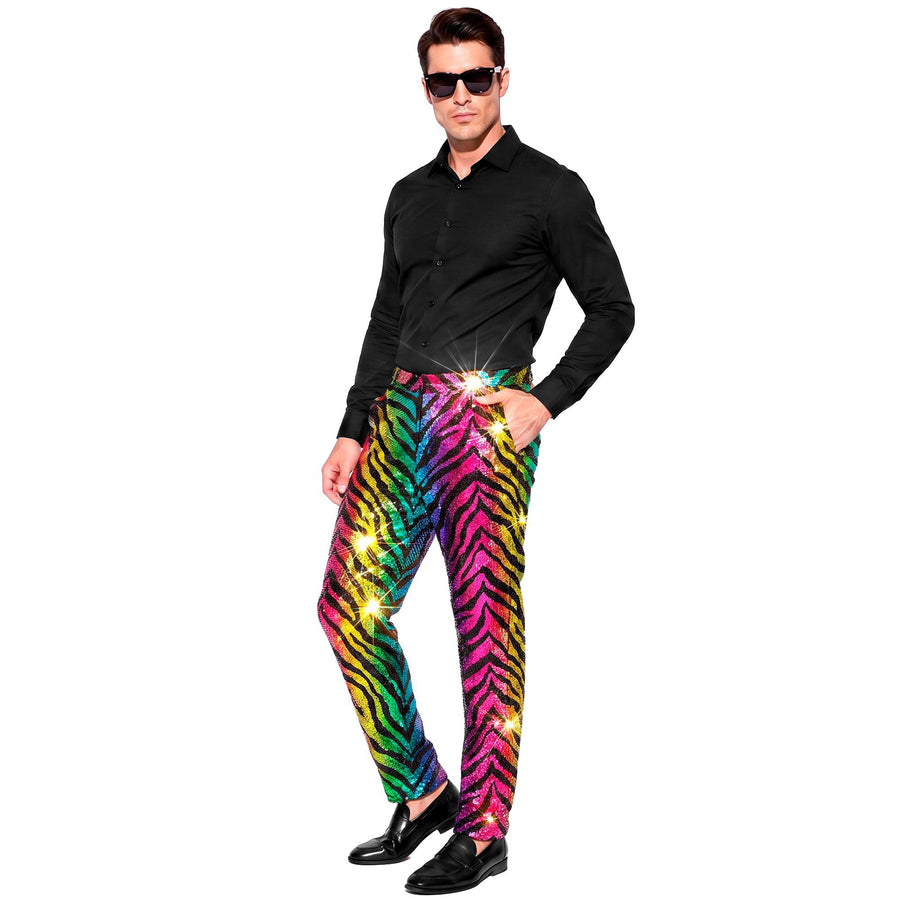 Widmann Kostüme Paillettenhose im Regenbogen-Tigermuster