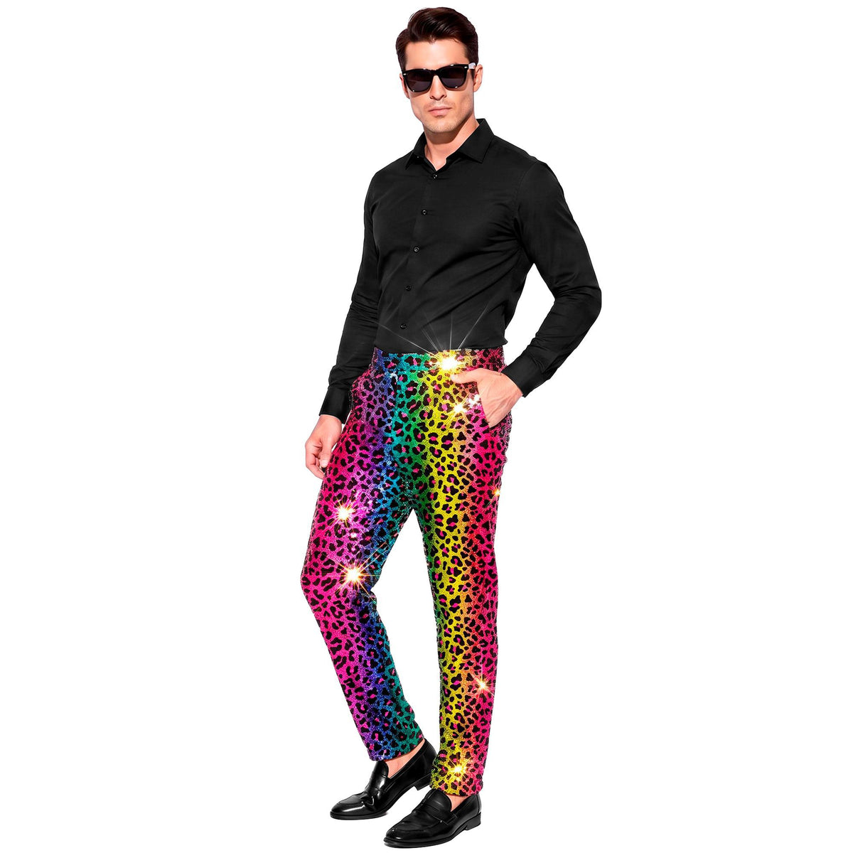 "PARTY FASHION HOSE" (Paillettenhose in Leopardenmuster Regenbogen)