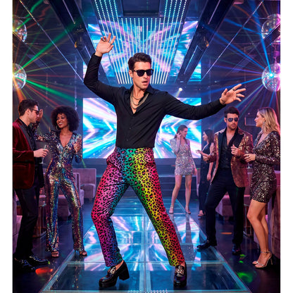 "PARTY FASHION HOSE" (Paillettenhose in Leopardenmuster Regenbogen)