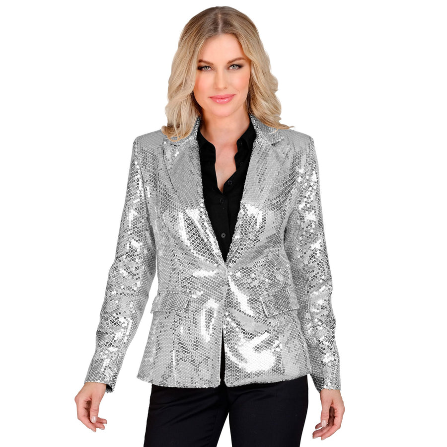 Silberner Pailletten-Blazer von Widmann für Party-Outfits – Produktansicht