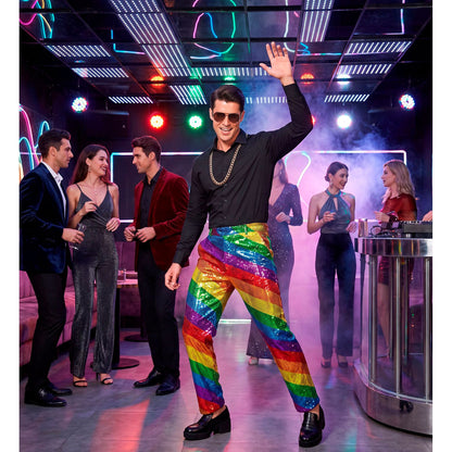 "PARTY FASHION HOSE" (Paillettenhose in Regenbogen Muster)