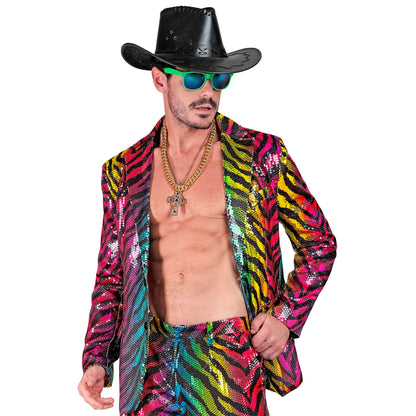 "PARTY FASHION JACKETT" (Pailletten Jackett in Tigermuster Regenbogen)