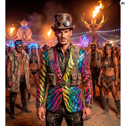"PARTY FASHION JACKETT" (Pailletten Jackett in Tigermuster Regenbogen)