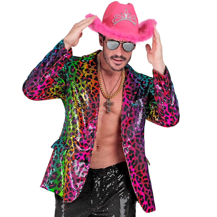 Widmann Pailletten-Jackett mit Leopardenmuster in Regenbogenfarben – Detailansicht
