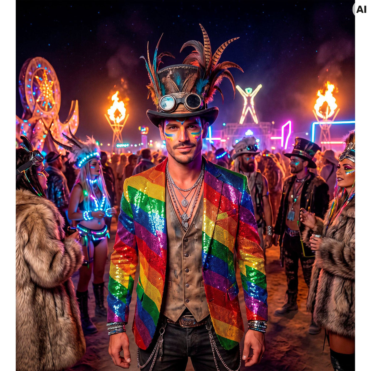"PARTY FASHION JACKETT" (Pailletten Jackett in Regenbogen Muster)
