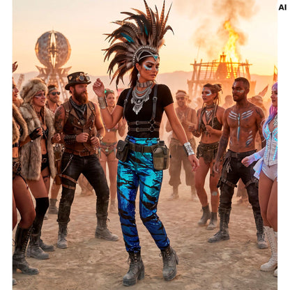 "PARTY FASHION HOSE" (Paillettenhose in blue waves Muster)