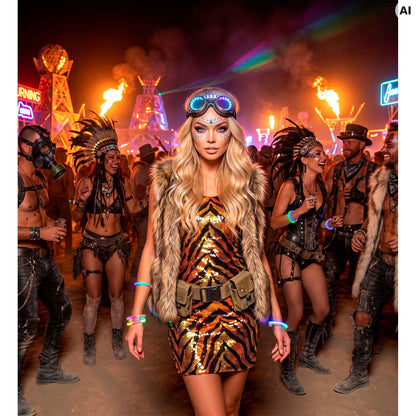"PARTY FASHION KLEID" (Paillettekleid in Tigermuster)