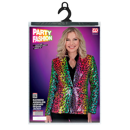 "PARTY FASHION BLAZER" (Pailletten Blazer in Leopardenmuster Regenbogen)