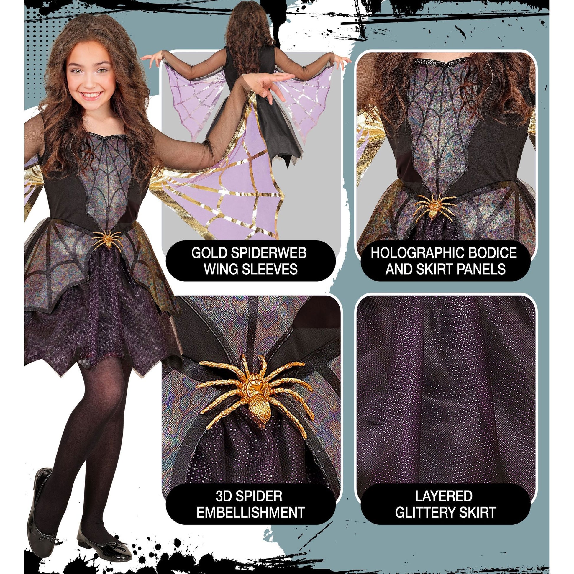 Widmann Spider Girl Kleid Kinder Spinnenkostüm – Anwendungsansicht