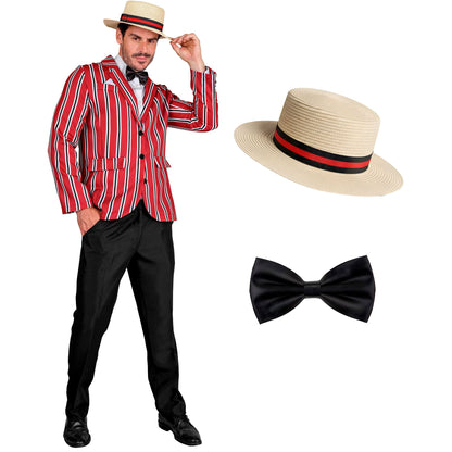Widmann The Roaring 20s Herren-Kostüm in Bordeaux mit Jackett, Fliege und Hut – Detailansicht