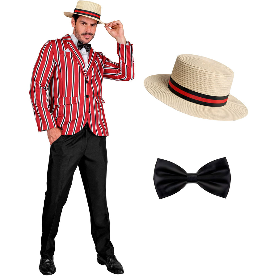 Widmann The Roaring 20s Herren-Kostüm in Bordeaux mit Jackett, Fliege und Hut – Detailansicht