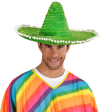 "GRÜNER SOMBRERO MIT POM POMS" 48 cm