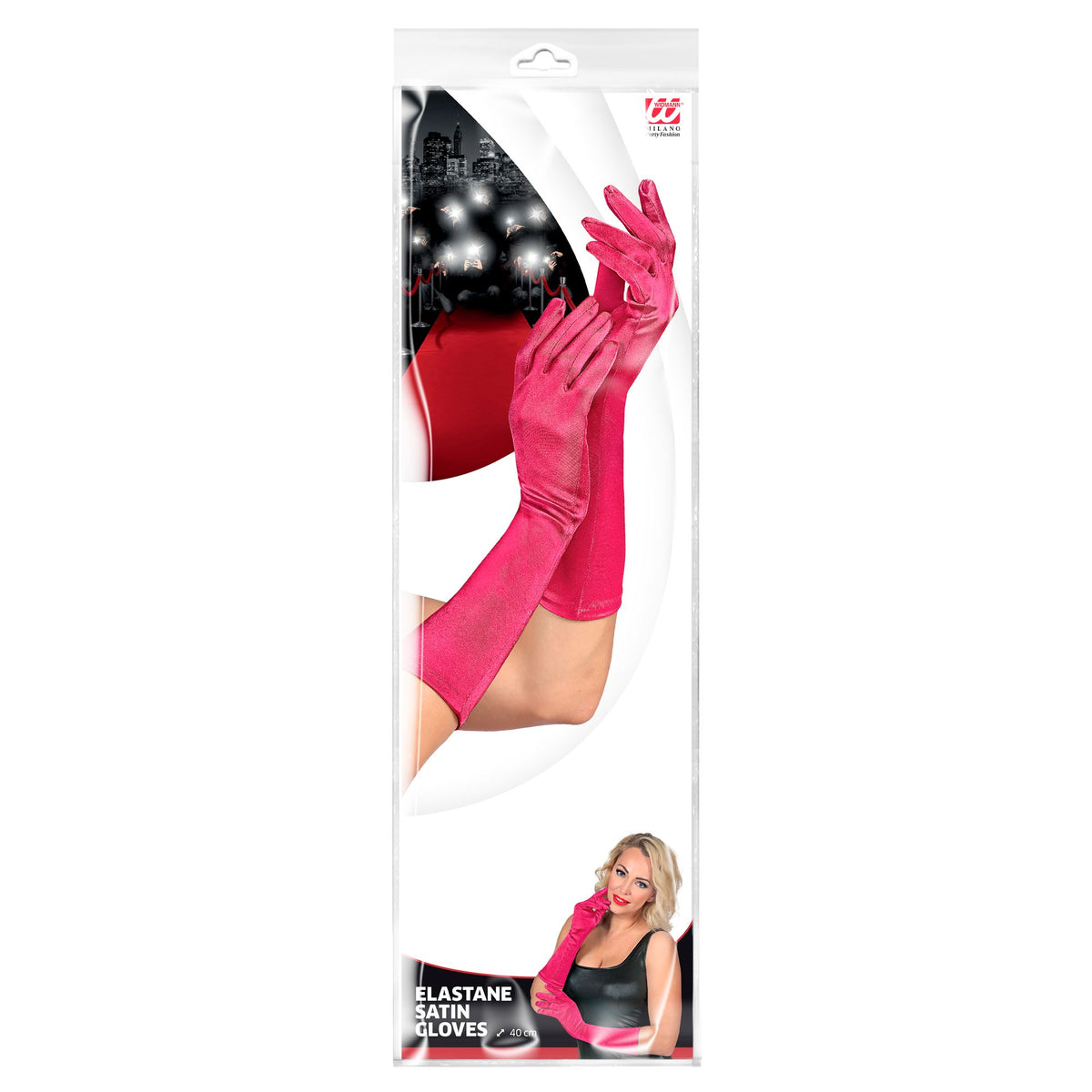 "FUCHSIA SATIN HANDSCHUHE IN ELASTHAN" 40 cm