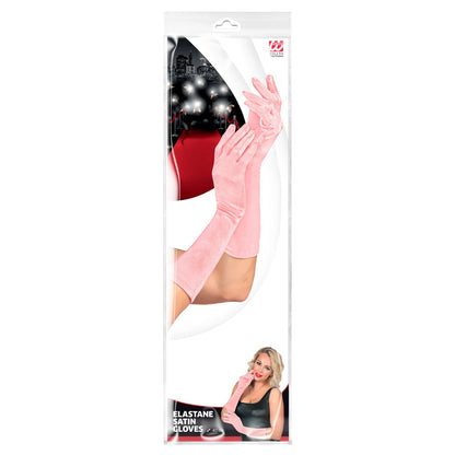Rosa Satin-Handschuhe aus Elasthan, 40 cm, Widmann – Detailansicht