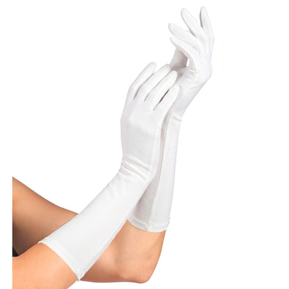 "WEISSE LANGE HANDSCHUHE IN ELASTHAN" 40 cm - passend auch für Männer