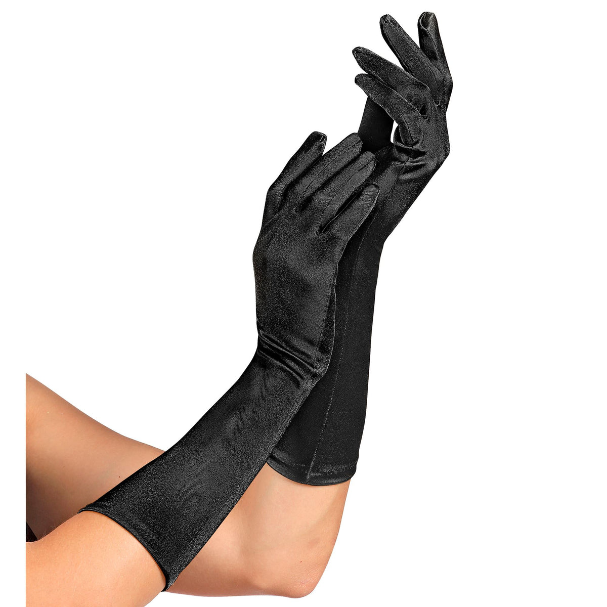Widmann Elegante schwarze Satinhandschuhe aus Elasthan – Perfekt für Fasnacht & 40 cm