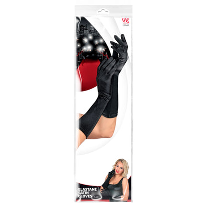Widmann Elegante schwarze Satinhandschuhe aus Elasthan – Perfekt für Fasnacht & 40 cm