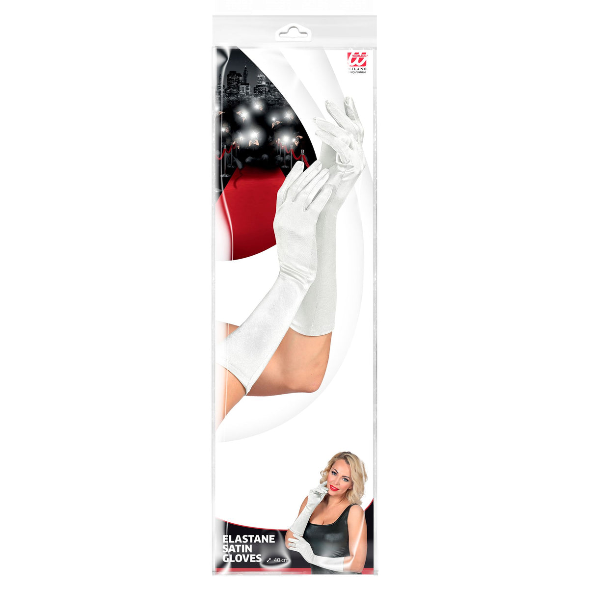Widmann Elegante weisse Satin-Handschuhe aus Elastan – 40 cm für festliche Anlässe
