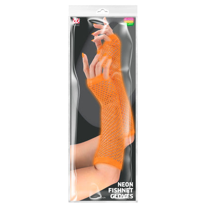 "NEON ORANGENE FINGERLOSE NETZHANDSCHUHE" 33 cm