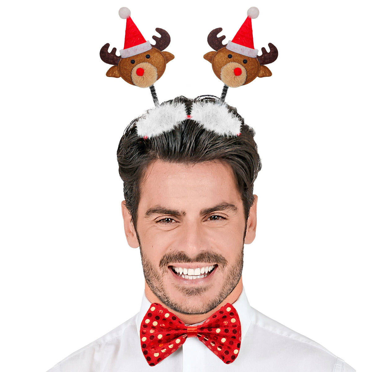 "HAARREIFEN RENTIER MIT WEIHNACHTSMANNMÜTZE"