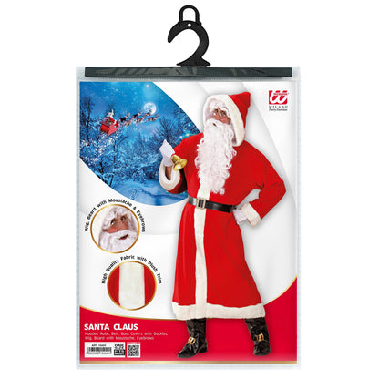 "LUXUS WEIHNACHTSMANN AUS DER ALTEN ZEIT" (Mantel mit Kapuze, Gürtel,Stiefelüberzieher mit Schnallen, Perücke, Bart mit Schnurrbart, Augenbrauen)