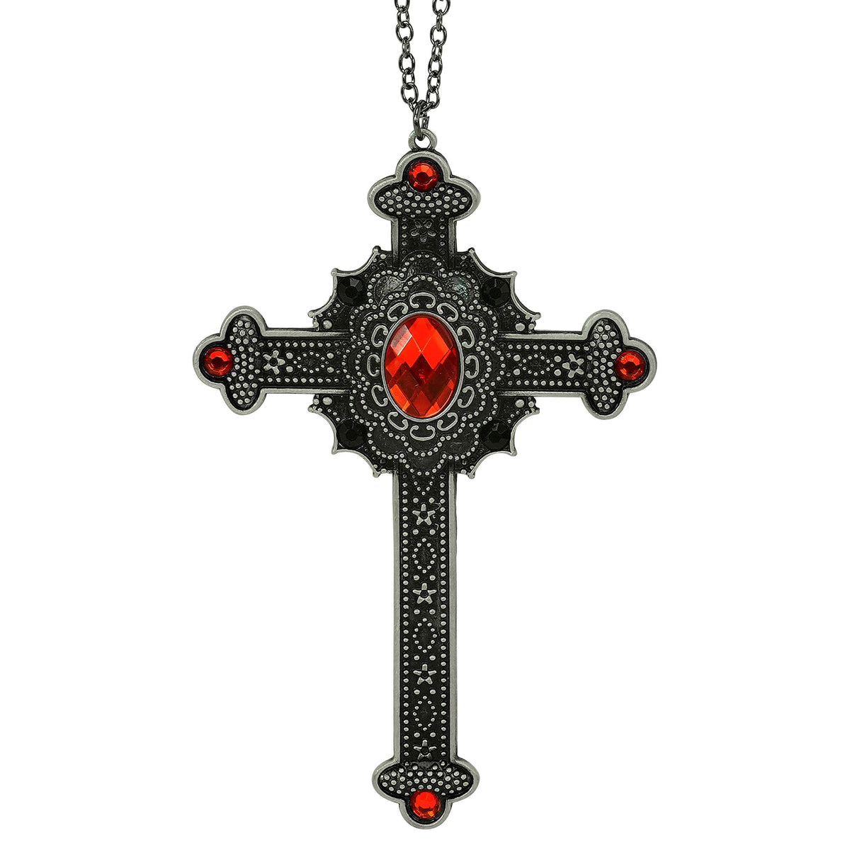 "GOTISCHE KREUZ KETTE MIT ROTEN EDELSTEINEN"
